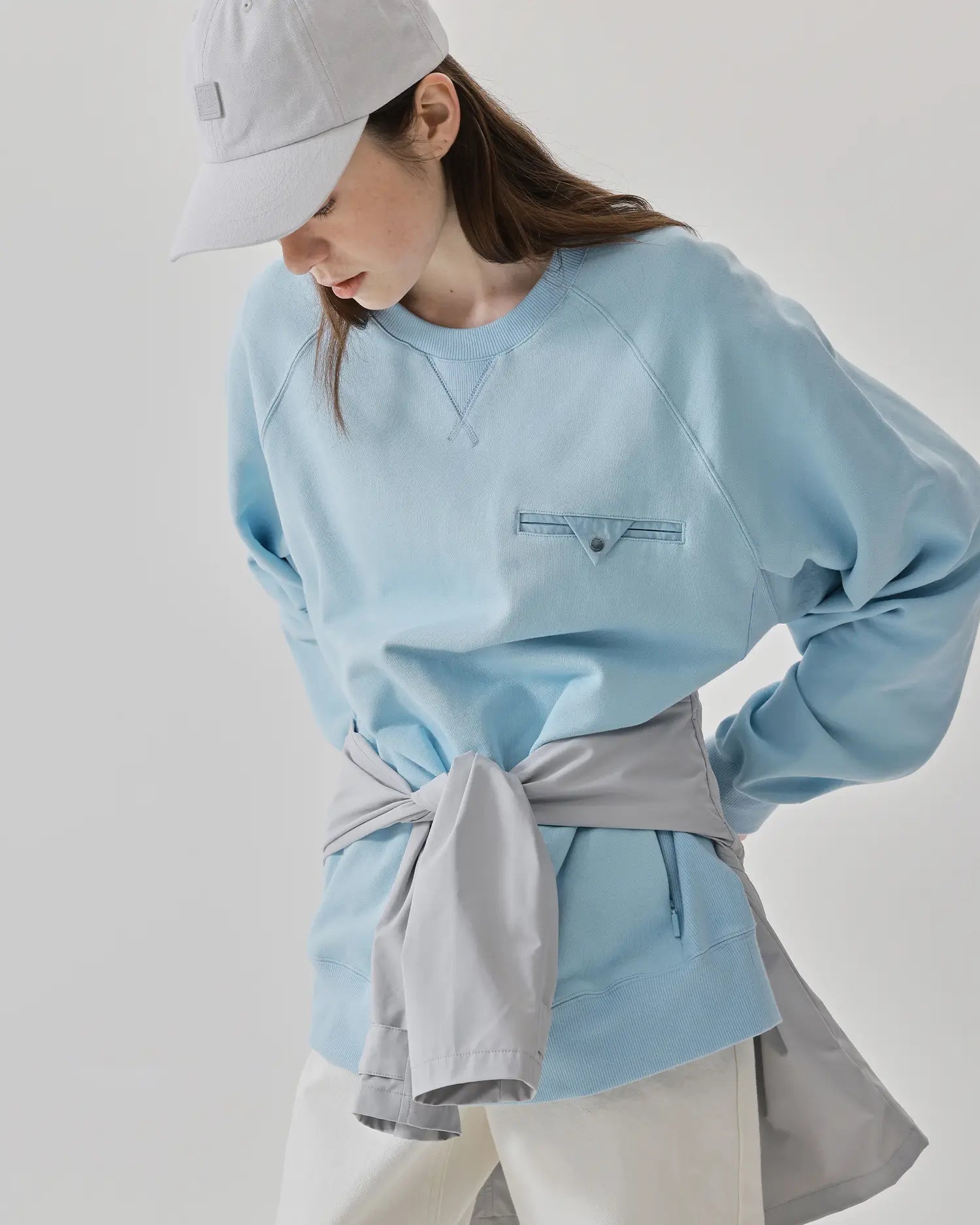 Women's Mixed Fabric Crew Sweatshirt in Light Blue 06 #light-blue