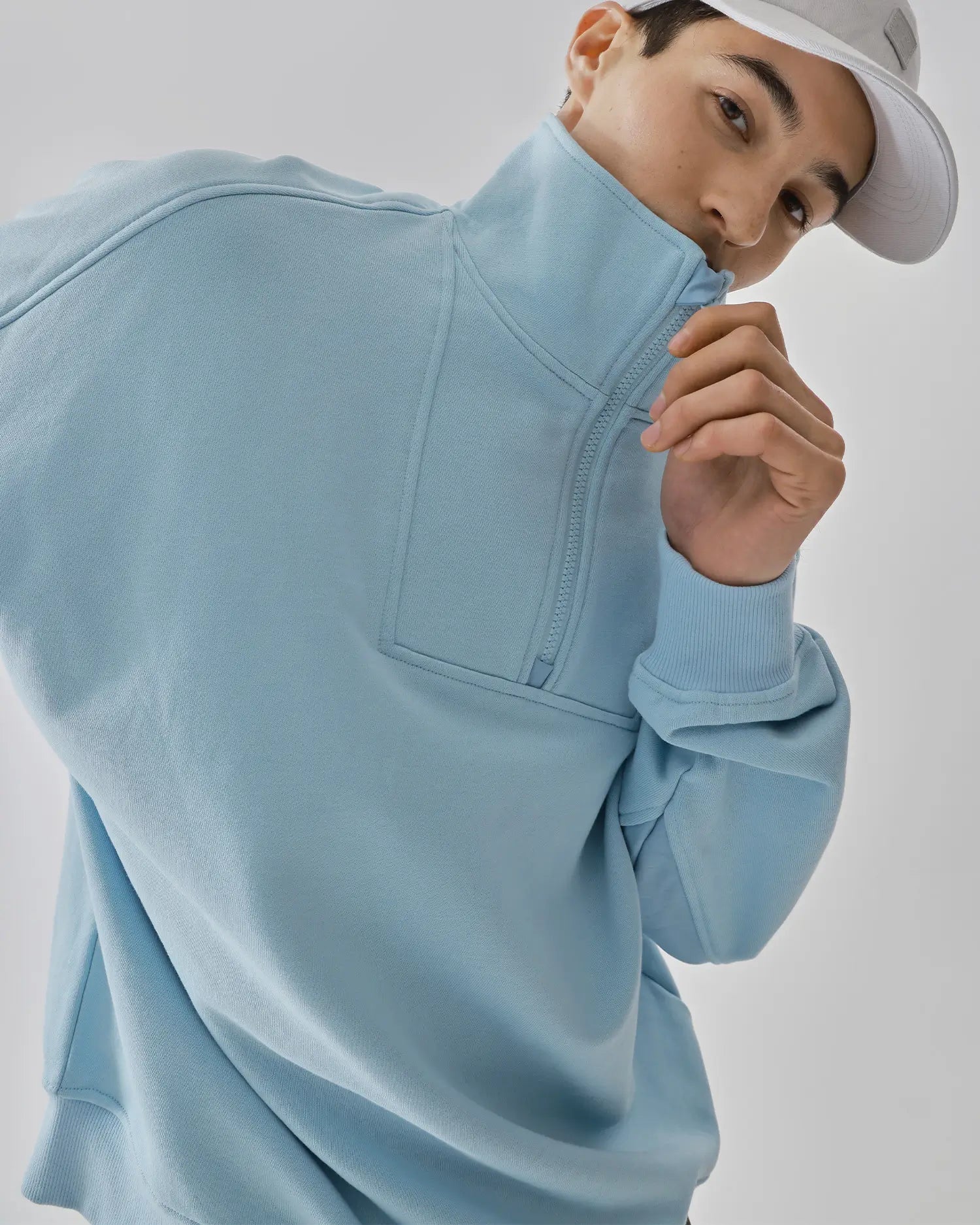 Men's Mixed Fabric Halfzip in Light Blue 07 #light-blue