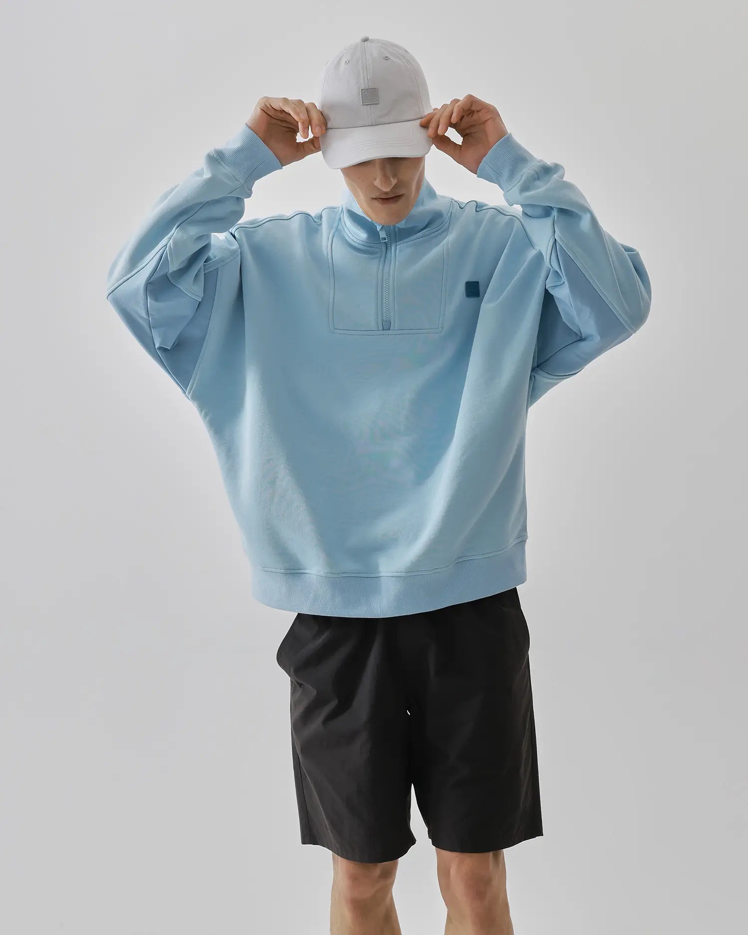 Men's Mixed Fabric Halfzip in Light Blue 06 #light-blue