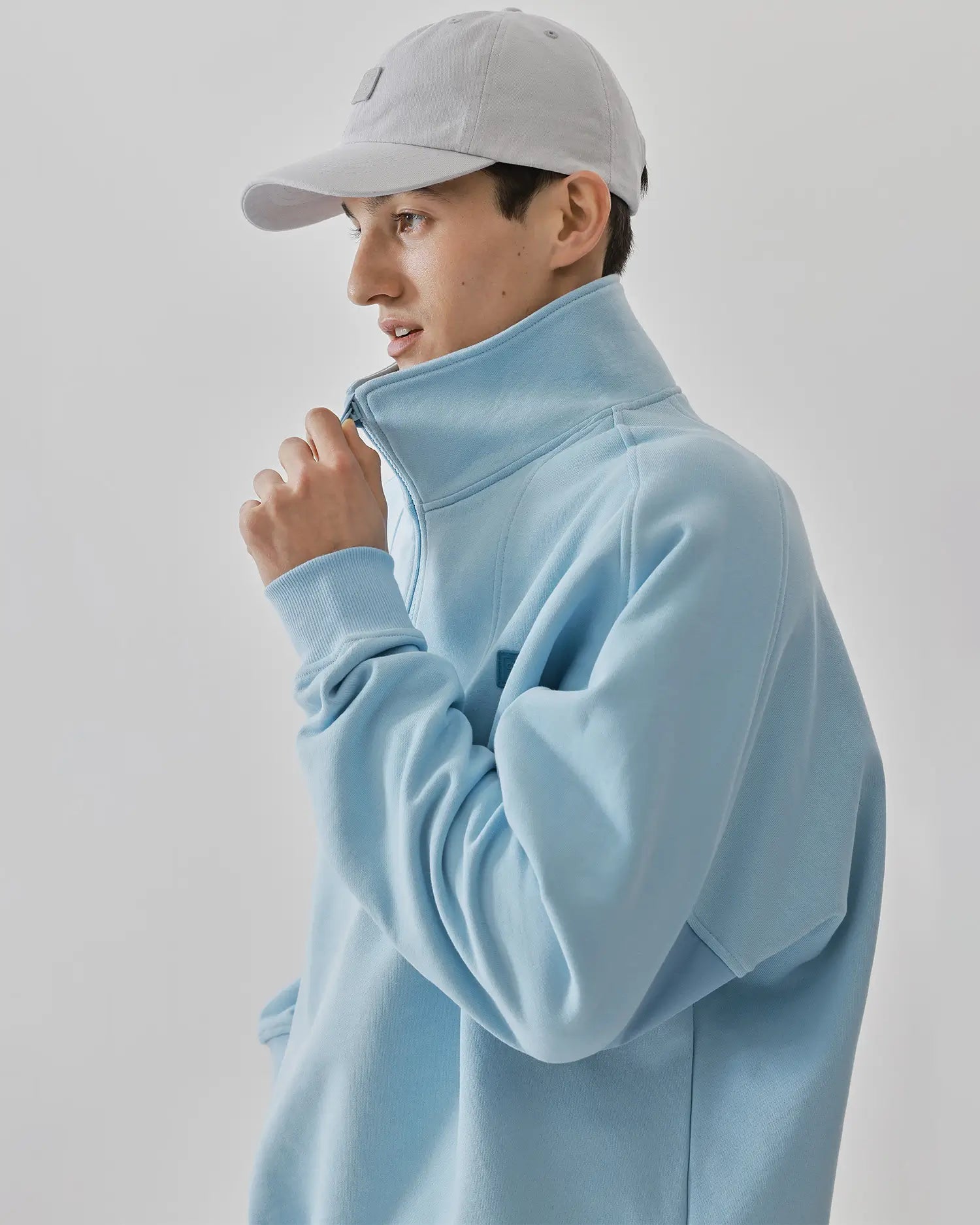 Men's Mixed Fabric Halfzip in Light Blue 05 #light-blue