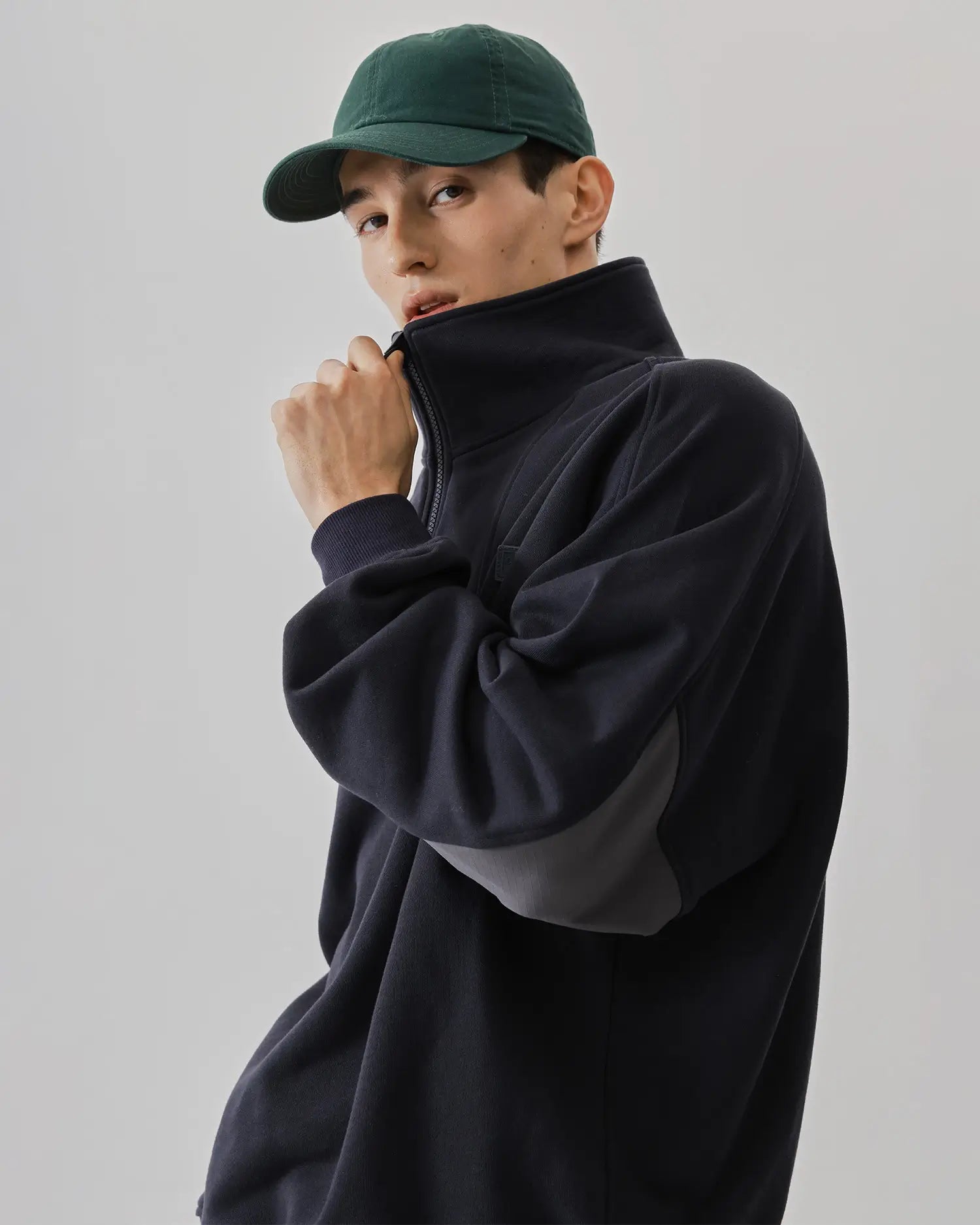 Men's Mixed Fabric Halfzip in Charcoal 06 #charcoal