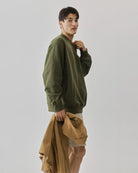 Men's Mixed Fabric Crew Sweatshirt in Military Green 06 #military-green