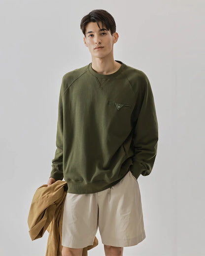 Men's Mixed Fabric Crew Sweatshirt in Military Green 07 #military-green