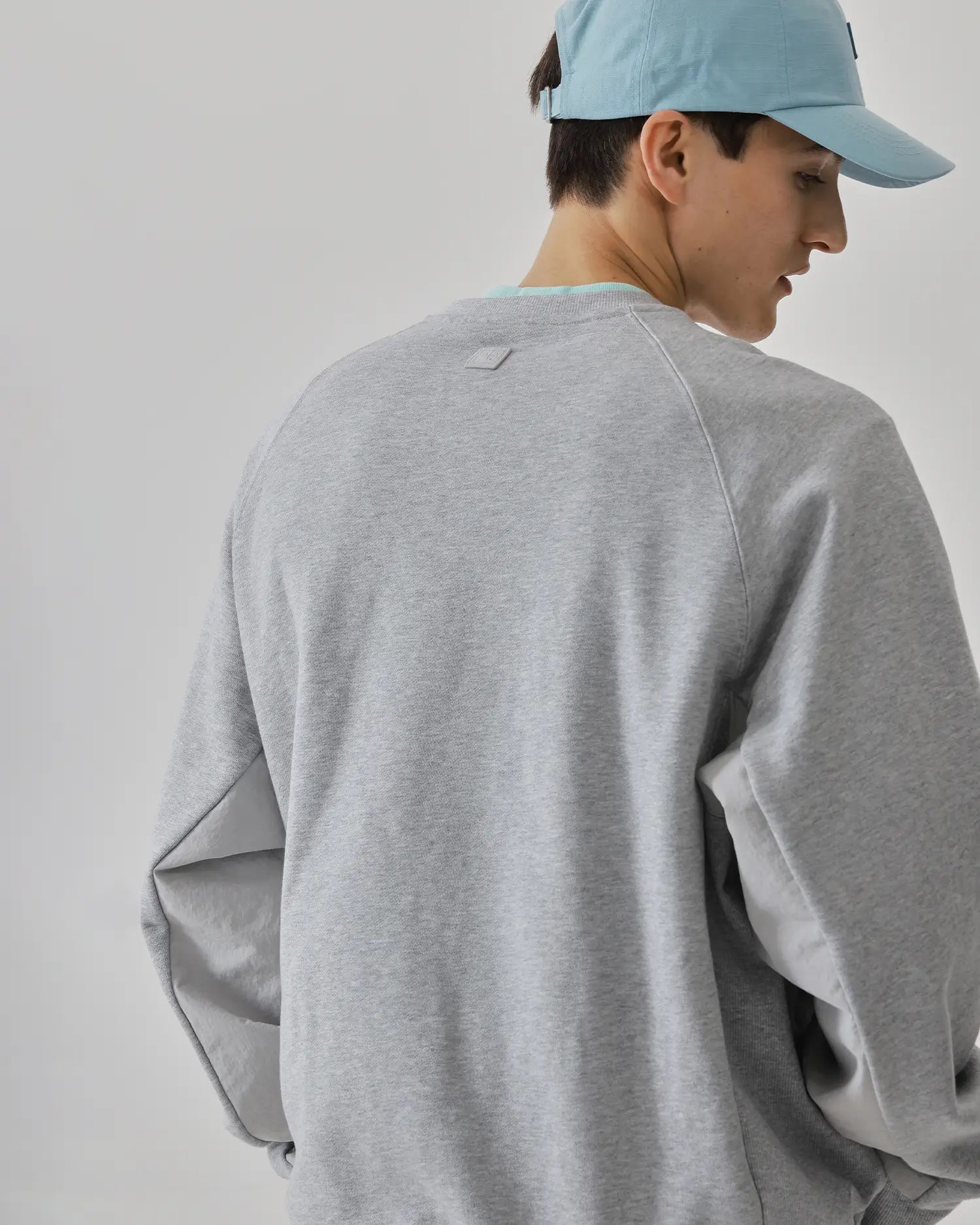 Men's Mixed Fabric Crew Sweatshirt in Gray 07 #gray