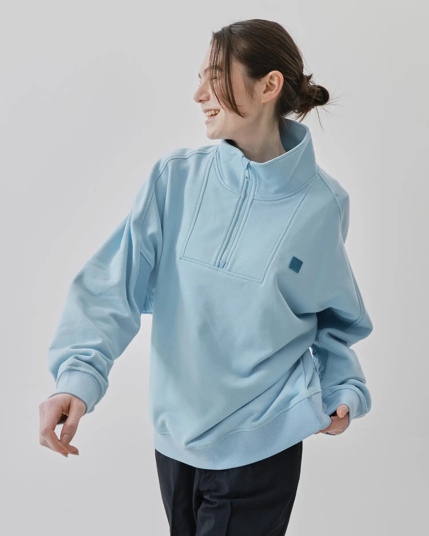 Women's Mixed Fabric Halfzip in Light Blue 05 #light-blue