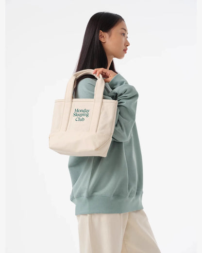 Monday Sleeping Club Standard Font Logo Embroidered Color-Block Canvas Tote Bag