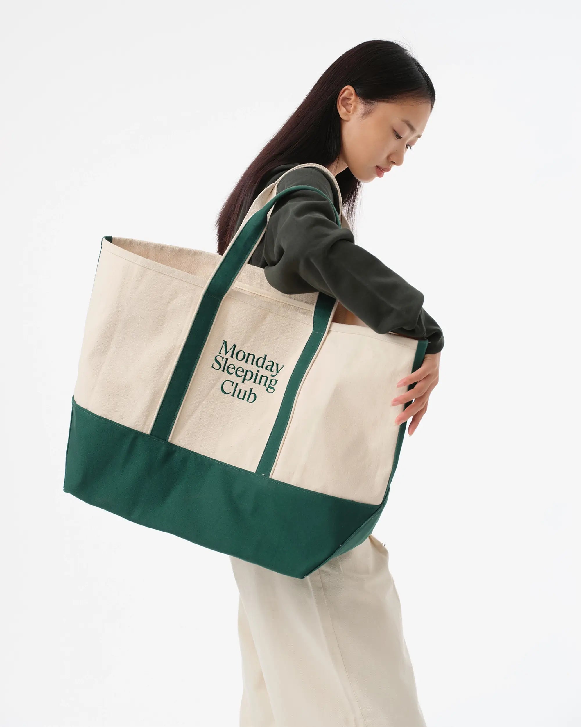 Monday Sleeping Club Standard Font Logo Embroidered Color-Block Canvas Tote Bag