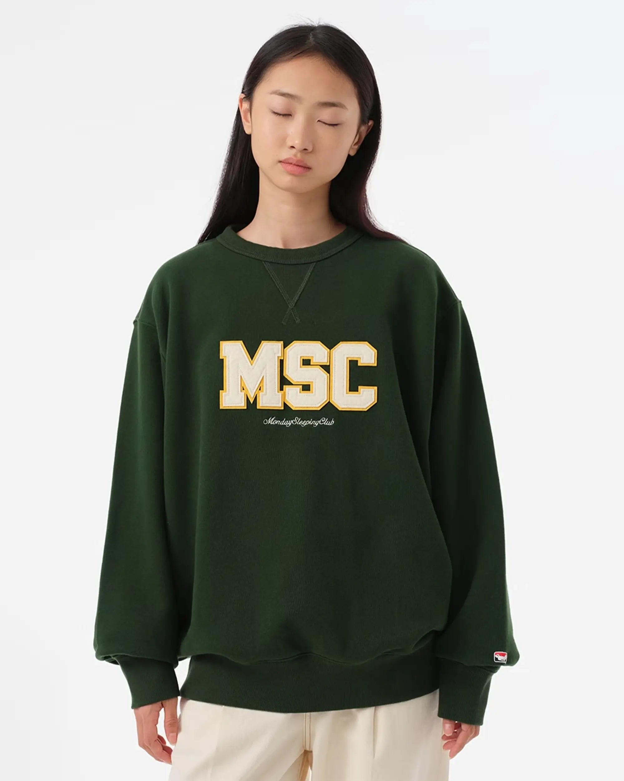 Monday Sleeping Club MSC Initials Letter Patch Embroidered Crew Neck Sweater