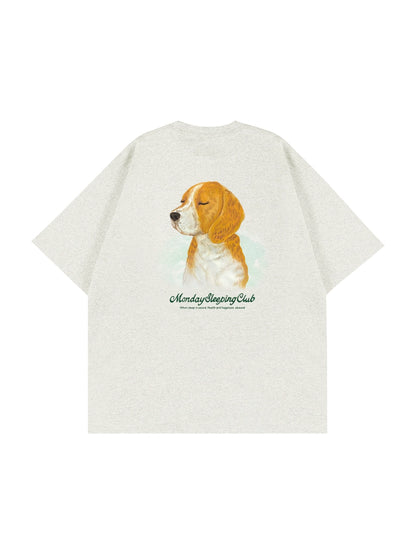 Monday Sleeping Club Resting Puppy Watercolor Printed Short Sleeve T-Shirt