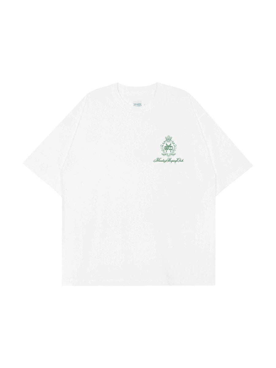 Monday Sleeping Club Campus Badge Logo Printed Short Sleeve T-Shirt