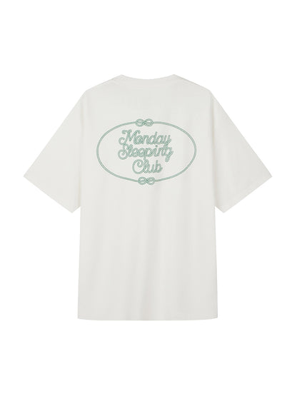 Monday Sleeping Club Vintage Rope Art Font Print Crew Neck T-Shirt