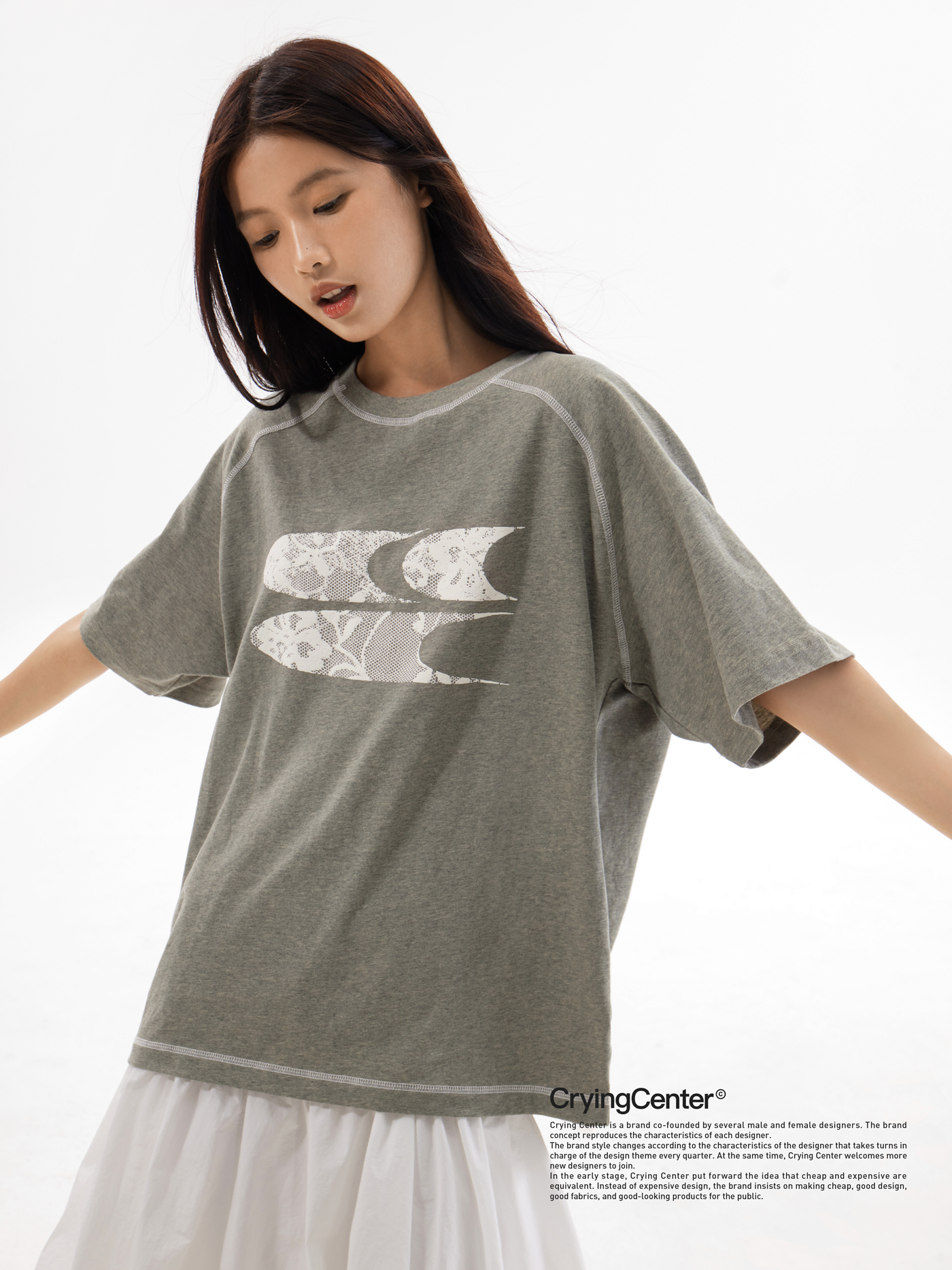 Crying Center 3C Logo Grey Tone Crew Neck Short Sleeve T-Shirt