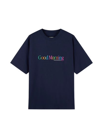 Monday Sleeping Club Day and Night Greetings Printed Short Sleeve T-Shirt