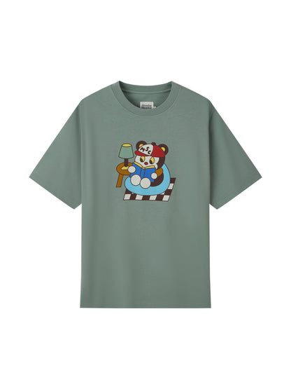 Monday Sleeping Club Artist Series Reading Bear Print Short Sleeve T-Shirt