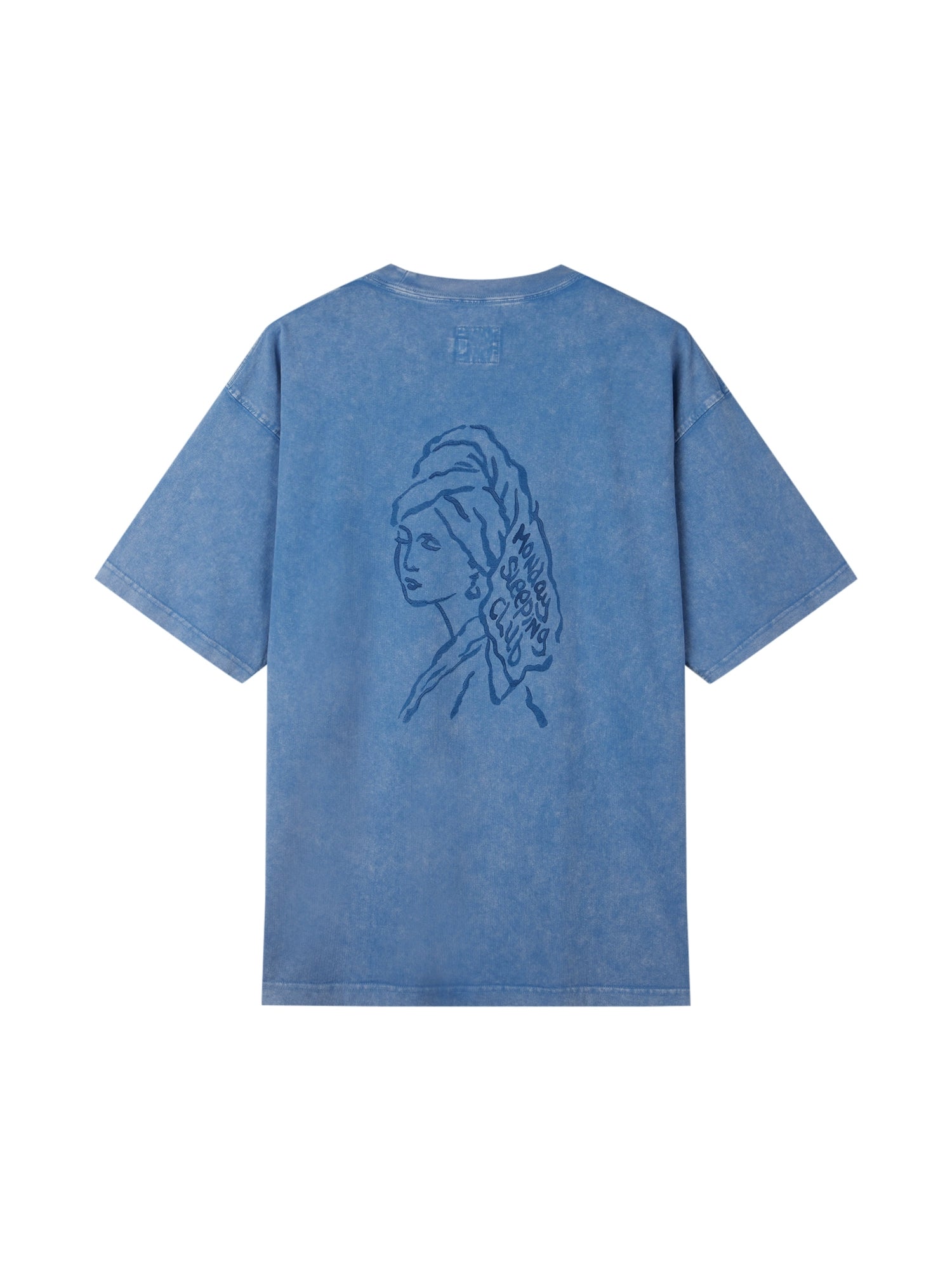 Monday Sleeping Club Blue Dyed Collection Pearl Earrings Girls Short Sleeve T-Shirt