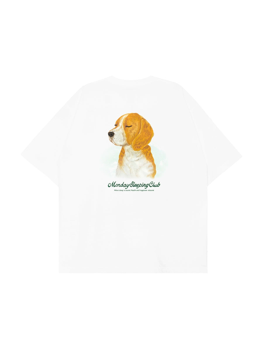 Monday Sleeping Club Resting Puppy Watercolor Printed Short Sleeve T-Shirt