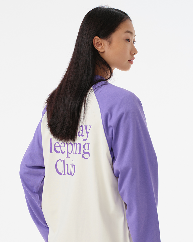 Monday Sleeping Club Standard Font Print Logo Multicolor Contrast Raglan Long Sleeve Tee