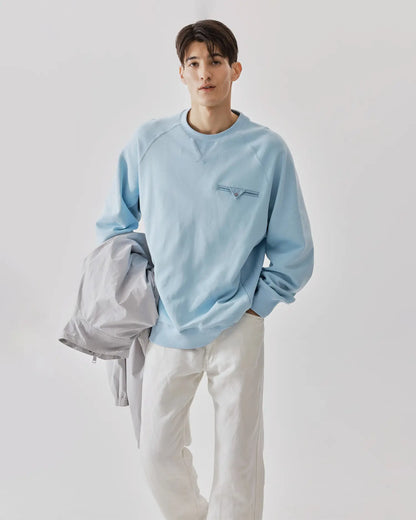 Men's Mixed Fabric Crew Sweatshirt in Light Blue 05 #light-blue